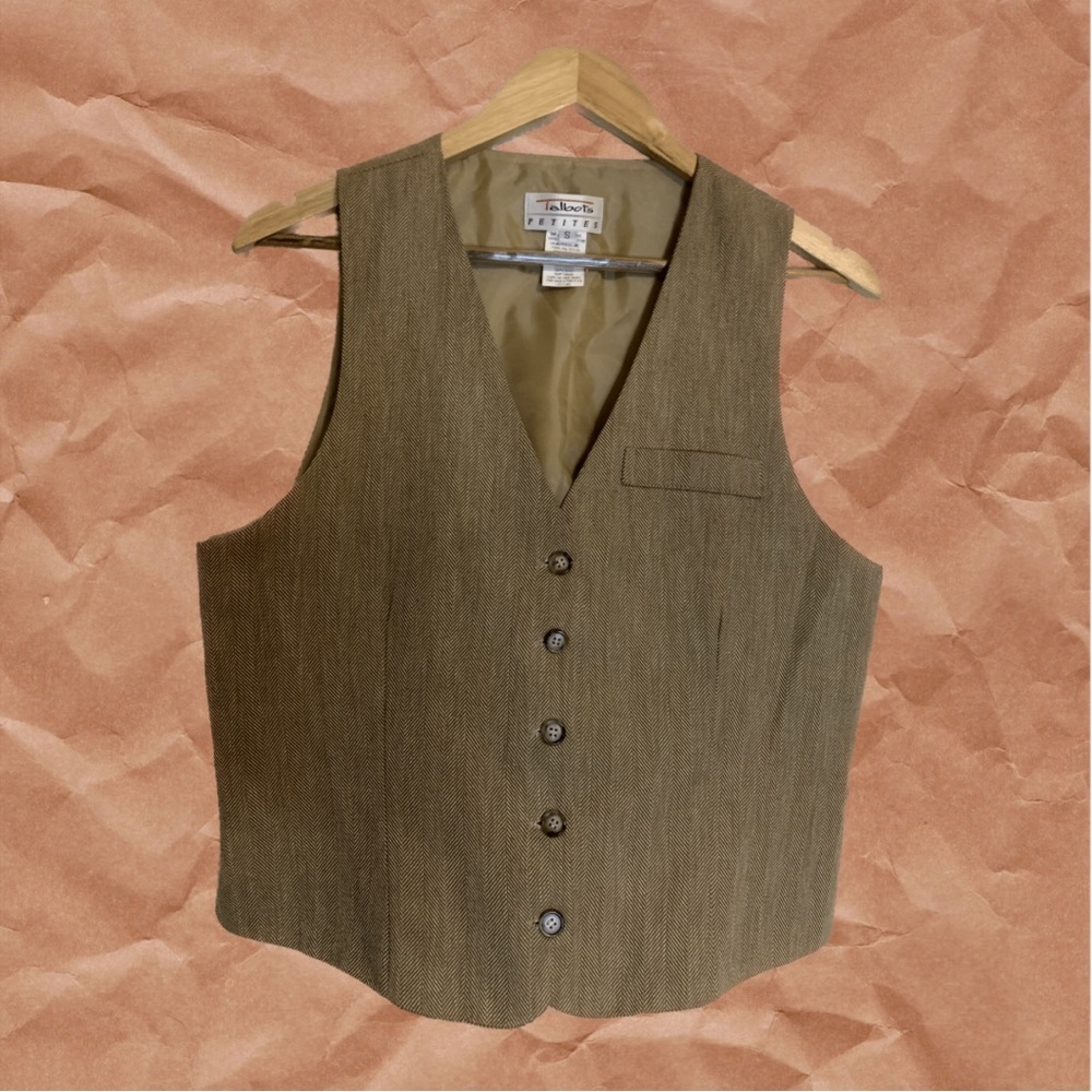 Tan 100% Cotton Vest by Talbots Petites